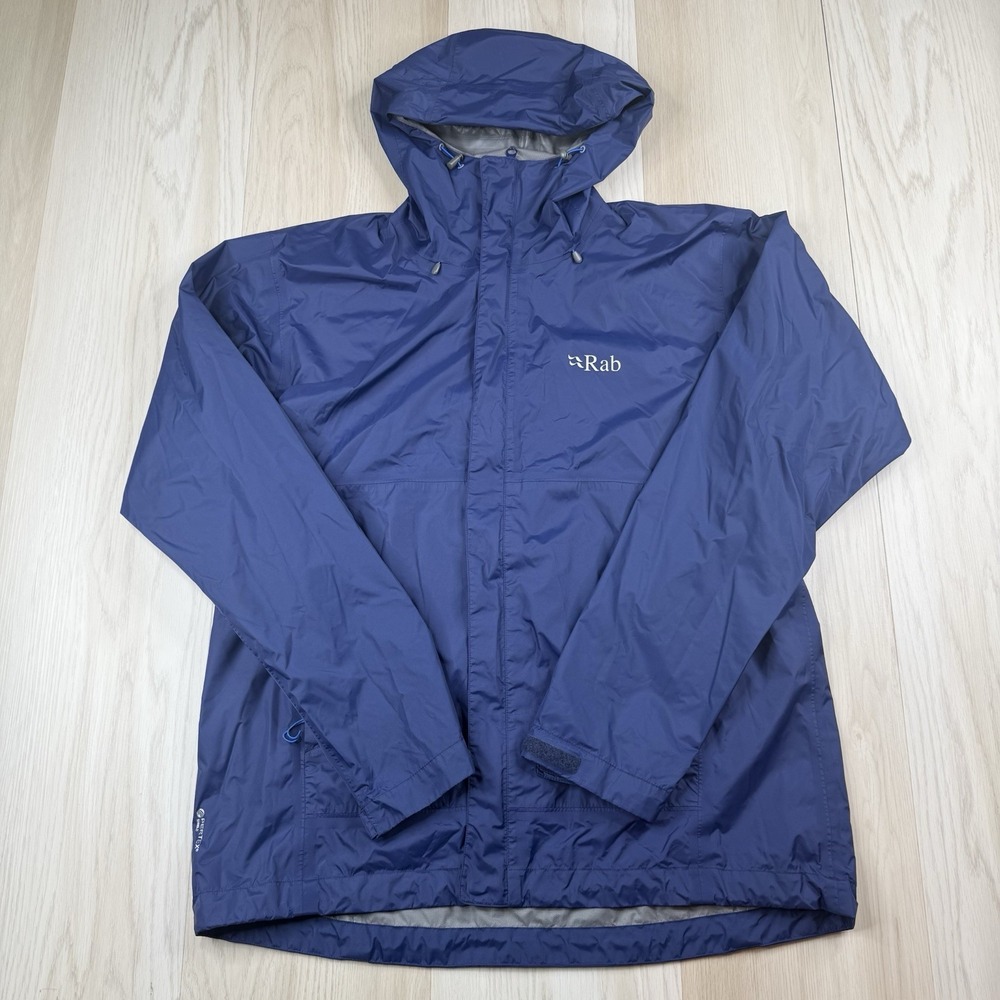 Rab Downpour Eco Jacket Men's Blue Pertex Shield Size XL Full Zip Rain Coat